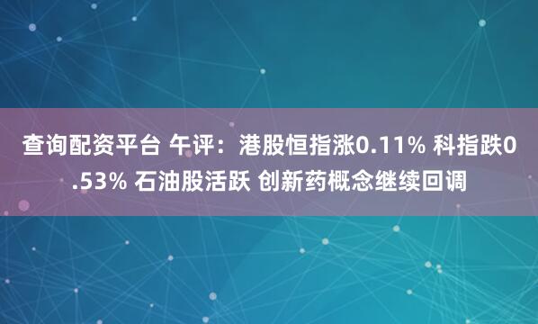 查询配资平台 午评：港股恒指涨0.11% 科指跌0.53% 石油股活跃 创新药概念继续回调